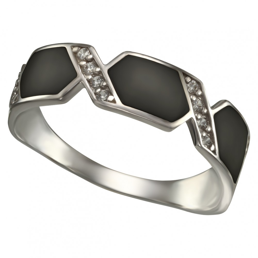 Серебряное кольцо с фианитами и эмалью. Артикул 380148А  размер 19.5 - Фото 2
