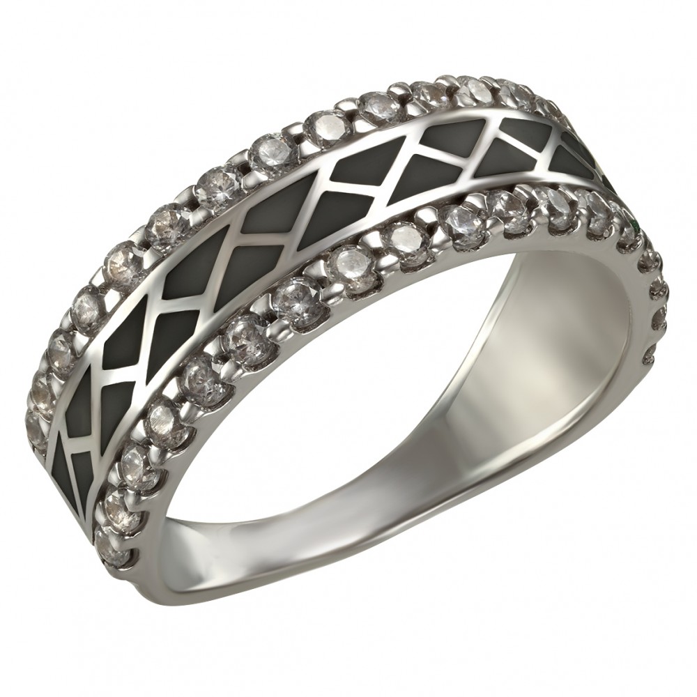 Серебряное кольцо с фианитами и эмалью. Артикул 380147А  размер 16 - Фото 2