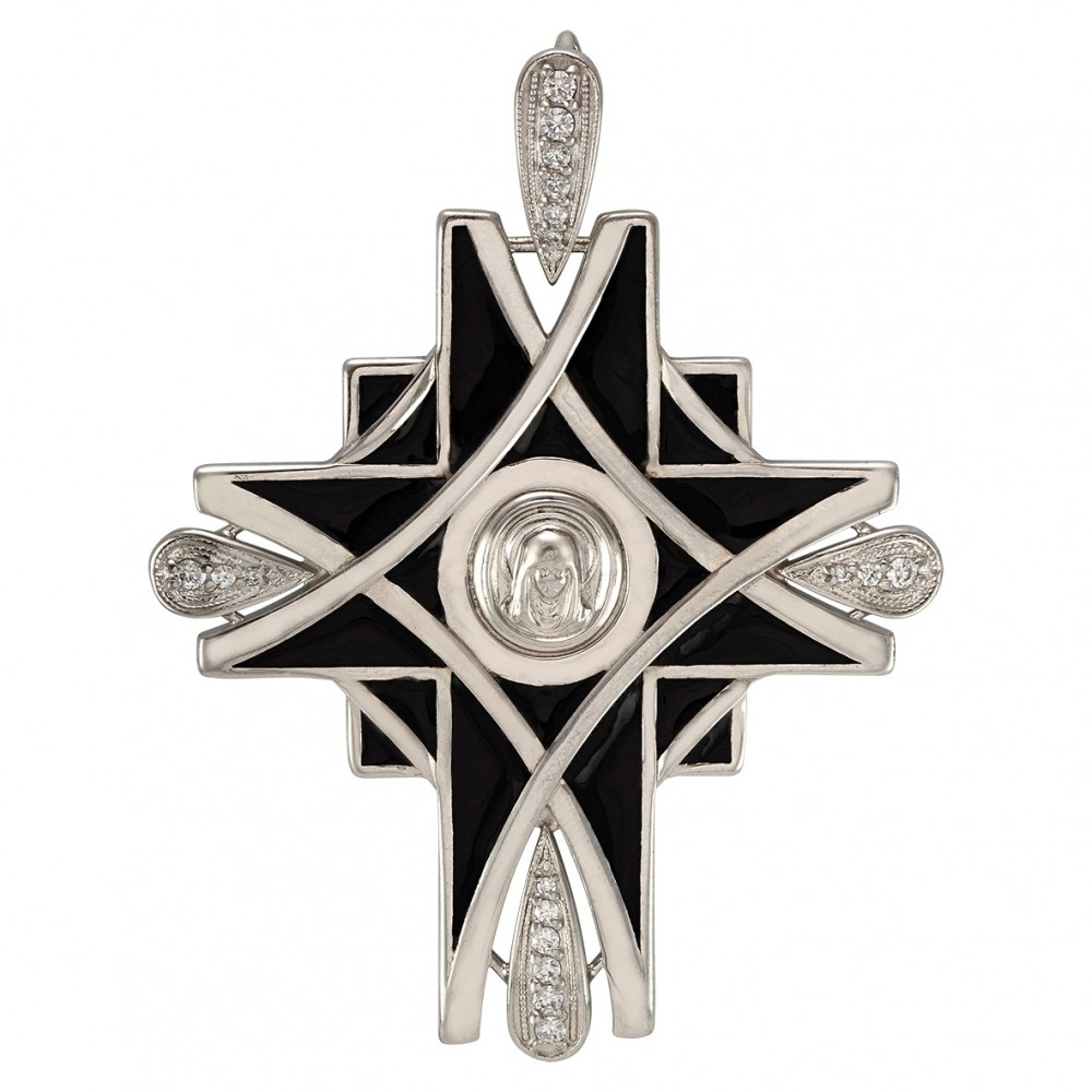 Серебряный крестик Дева Мария с фианитами и эмалью. Артикул 270017А  - Фото 2