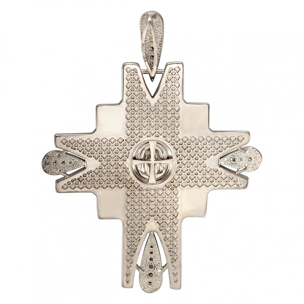 Серебряный крестик Дева Мария с фианитами и эмалью. Артикул 270017А  - Фото 3