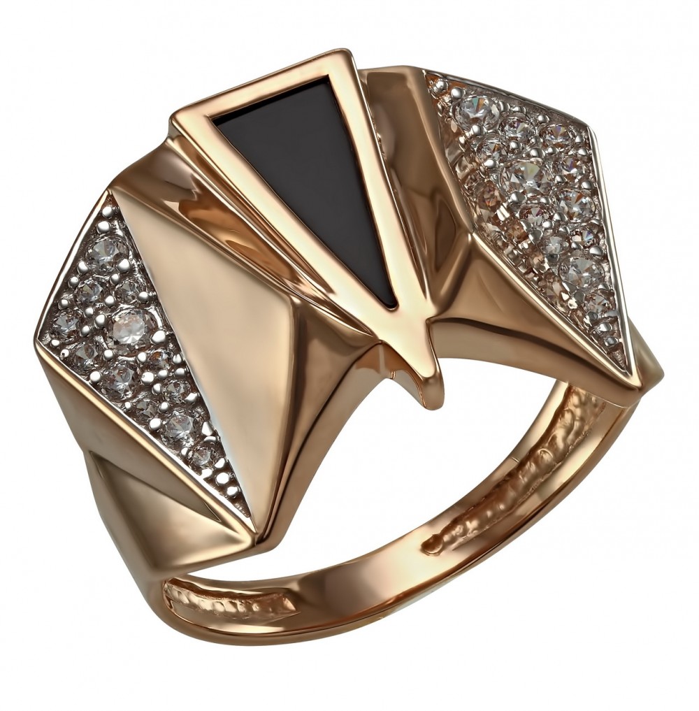 Золотое кольцо с агатом и фианитами. Артикул 369601  размер 17 - Фото 2