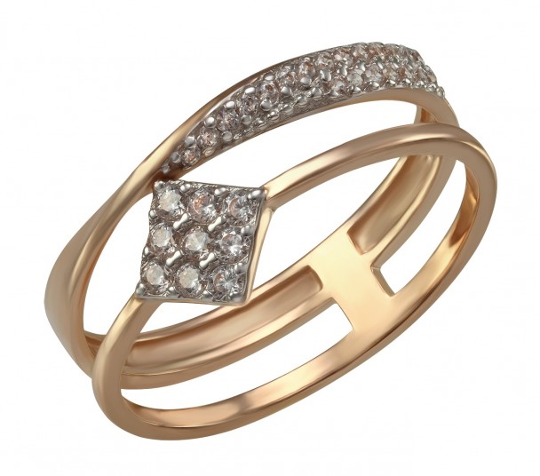 Золотое кольцо с агатом и фианитами. Артикул 379677 - Фото  1