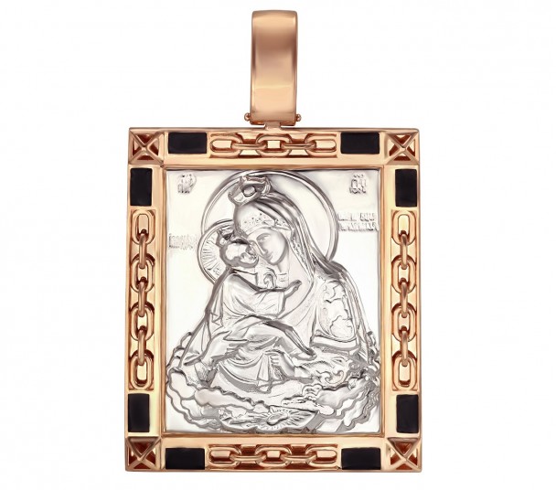 Золотая ладанка "Почаевская икона Божией Матери" с эмалью. Артикул 140226Е  - Фото 1