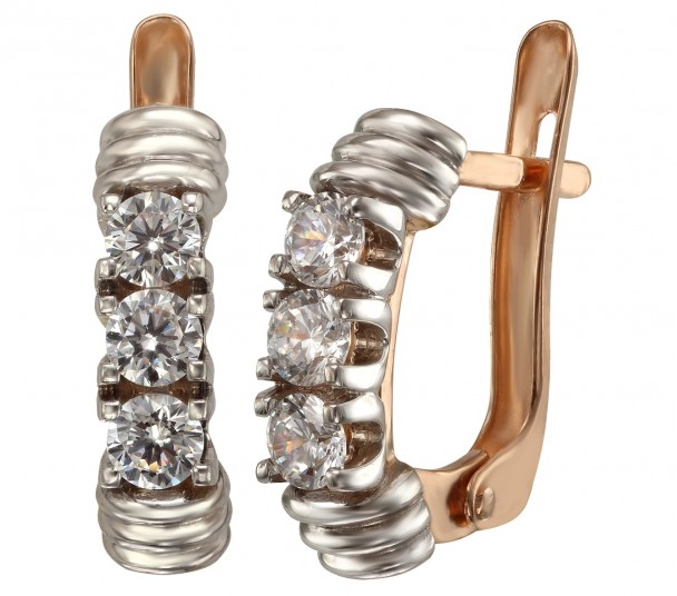 Золоті сережки з нанокристалом і фіанітами. Артикул 430901 - Фото  1
