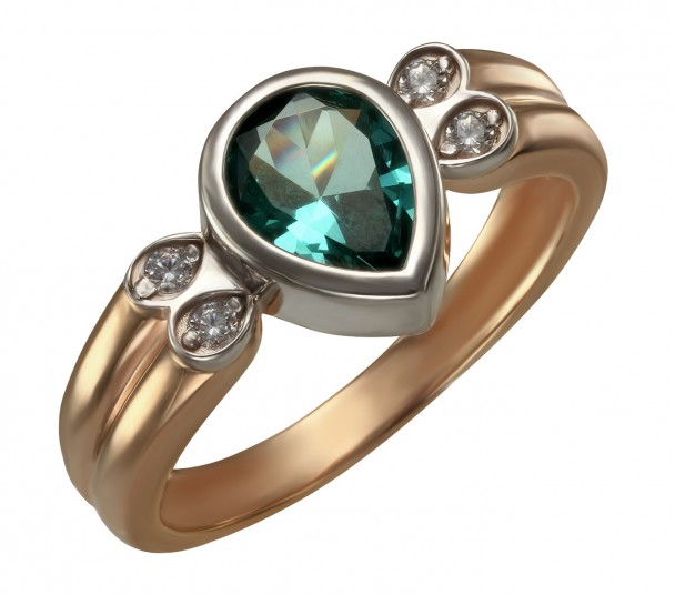 Золотое кольцо с изумрудами и фианитами. Артикул 377746 - Фото  1