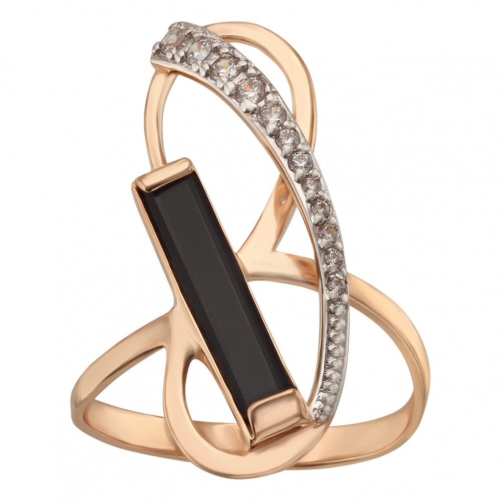 Золотое кольцо с агатом и фианитами. Артикул 369502  размер 18 - Фото 2