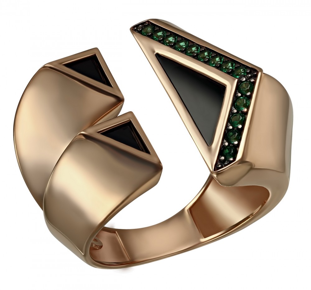 Золотое кольцо с агатом и фианитами. Артикул 369602  размер 19 - Фото 2