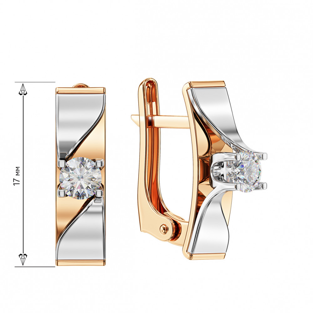 Gold earrings with cubic zirkonia. Article 430976  - Photo 2