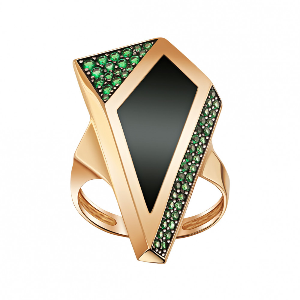 Gold ring with agate and cubic zirkonia. Article 369611  size 18 - Photo 2
