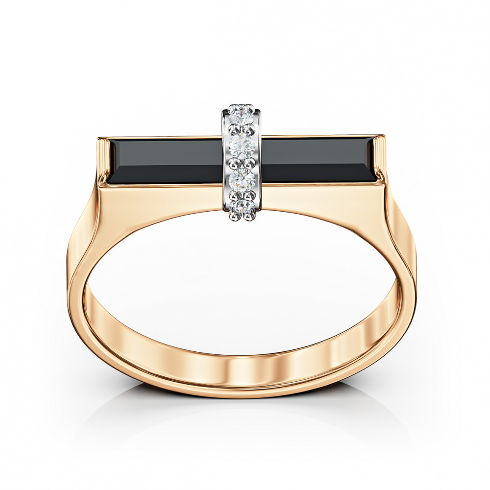 Gold ring with agate and cubic zirconia. Article 379645  size 17.5 - Photo 2