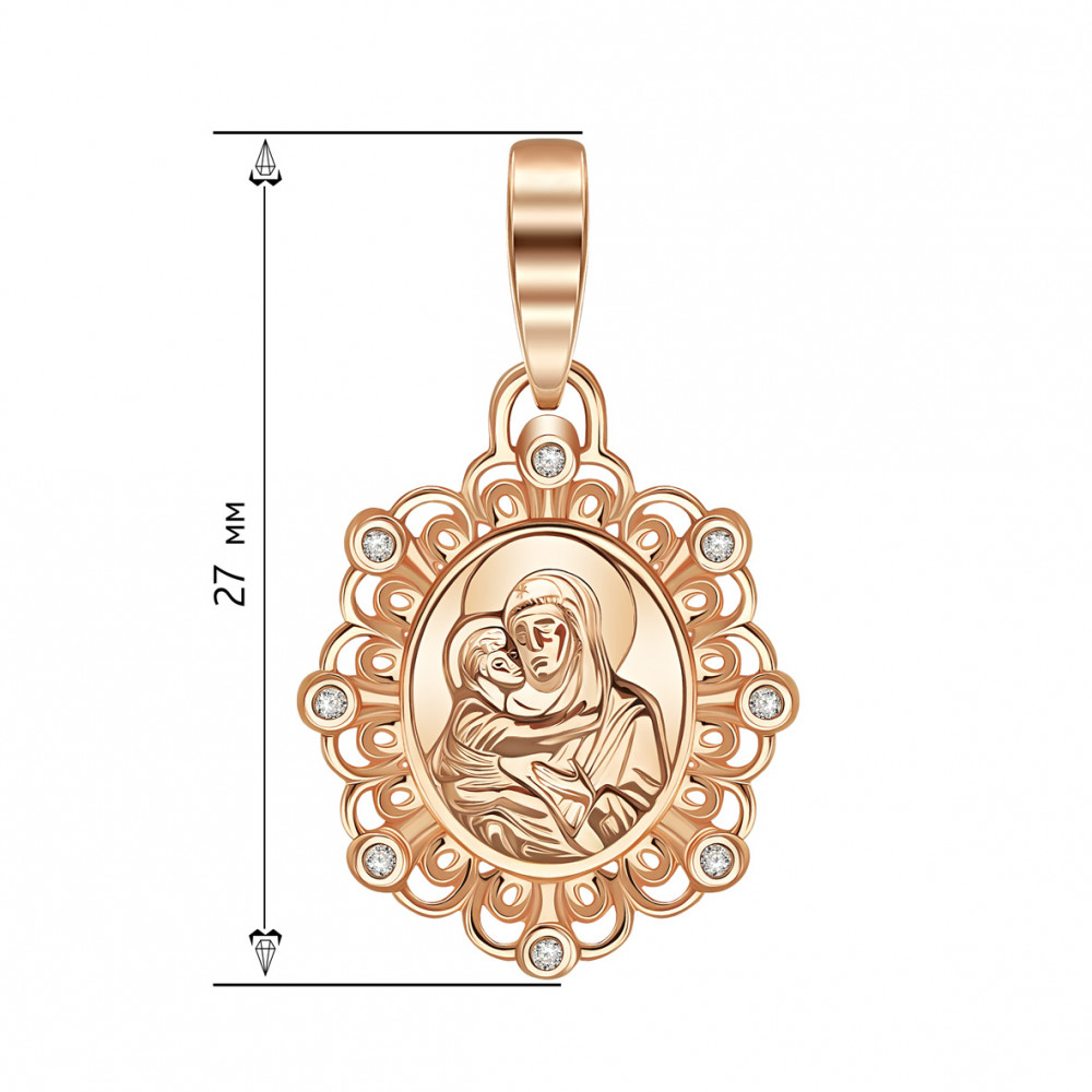 Gold amulet Mother of God Vladimirskaya, with cubic zirconias. Article 160360  - Photo 2