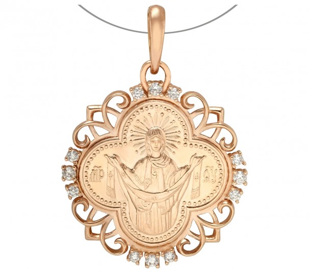 Золотая ладанка Покров Пресвятой Богородицы, с фианитами. Артикул 160366  - Фото 1
