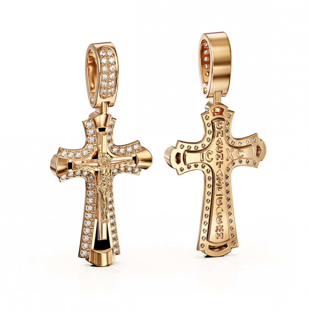 Золотой крестик с фианитами и эмалью. Артикул 270065Е  - Фото 3