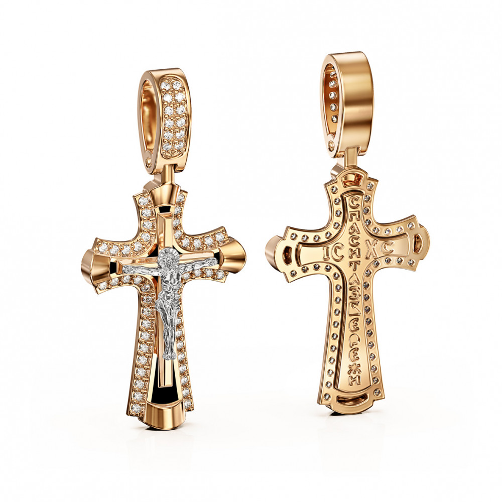 Золотой крестик с фианитами и эмалью. Артикул 270065Е  - Фото 4