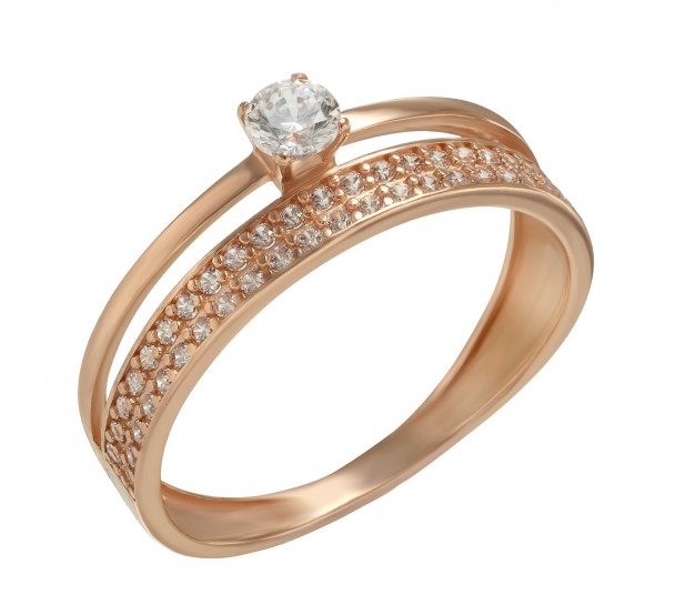 Золотое кольцо с жемчугом и фианитами. Артикул 380355 - Фото  1