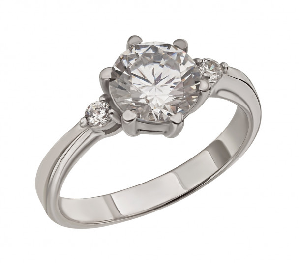 Серебряное кольцо с жемчугом и фианитами. Артикул 380054С - Фото  1