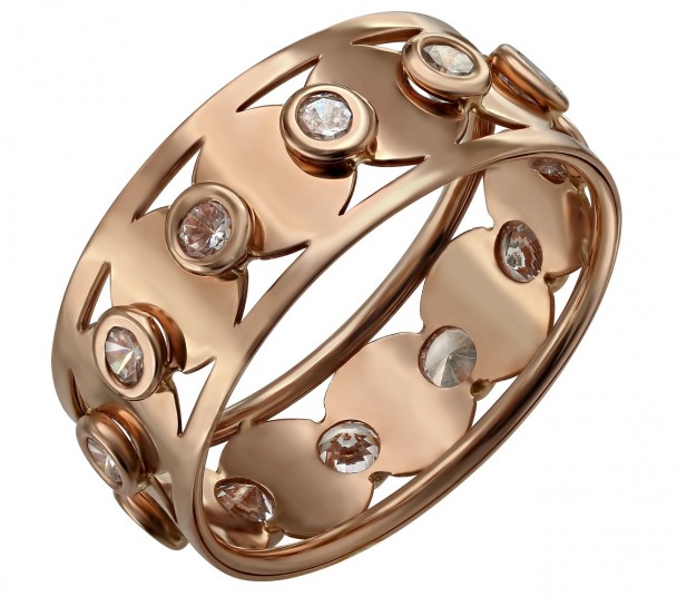 Золотое кольцо с гранатом, фианитами и эмалью. Артикул 364585Е - Фото  1