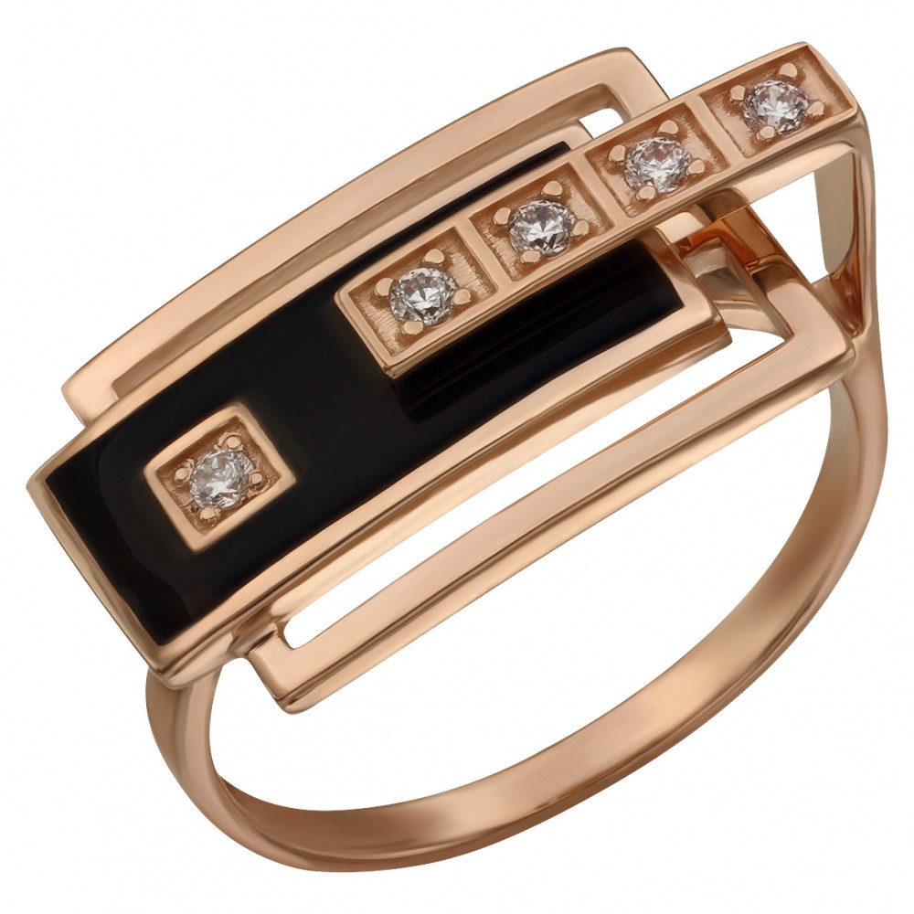 Золотое кольцо с фианитами и эмалью. Артикул 350070Е  размер 18 - Фото 2