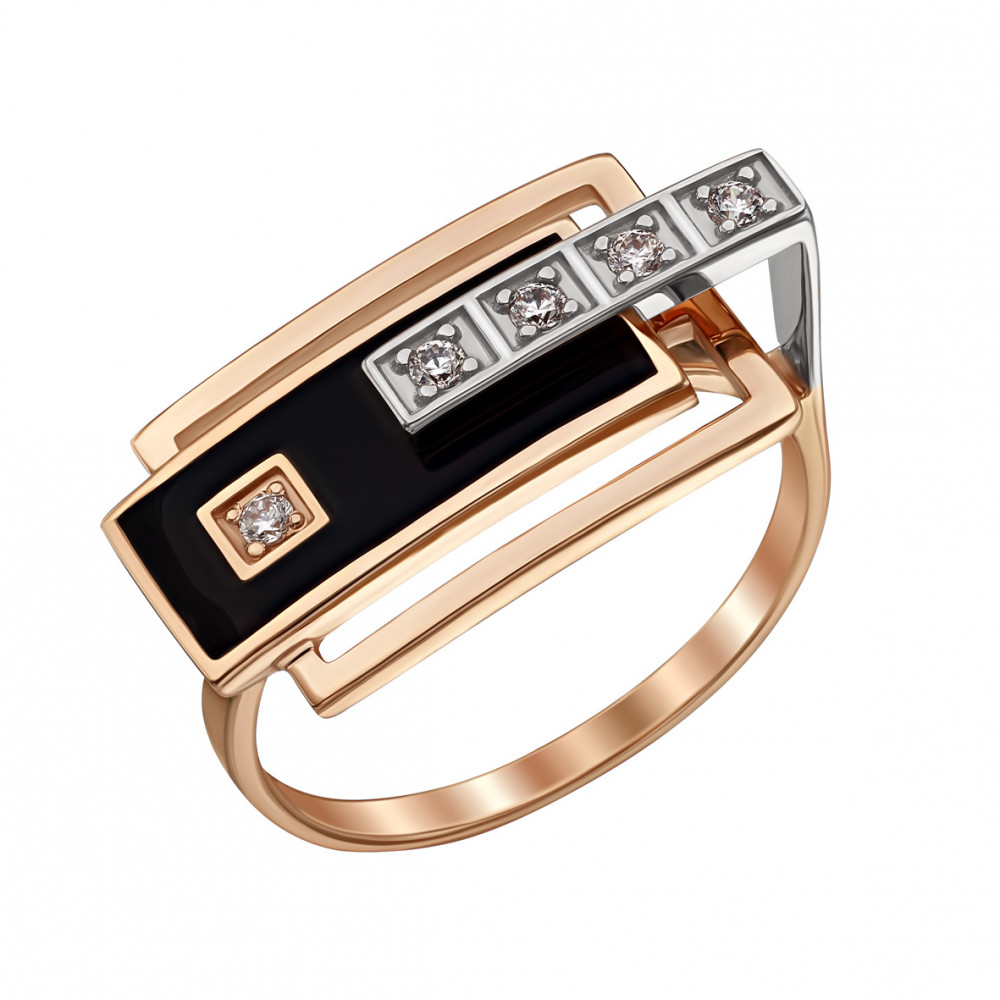 Gold ring with cubic zirkonia and enamel. Article 350070Е  size 19 - Photo 2