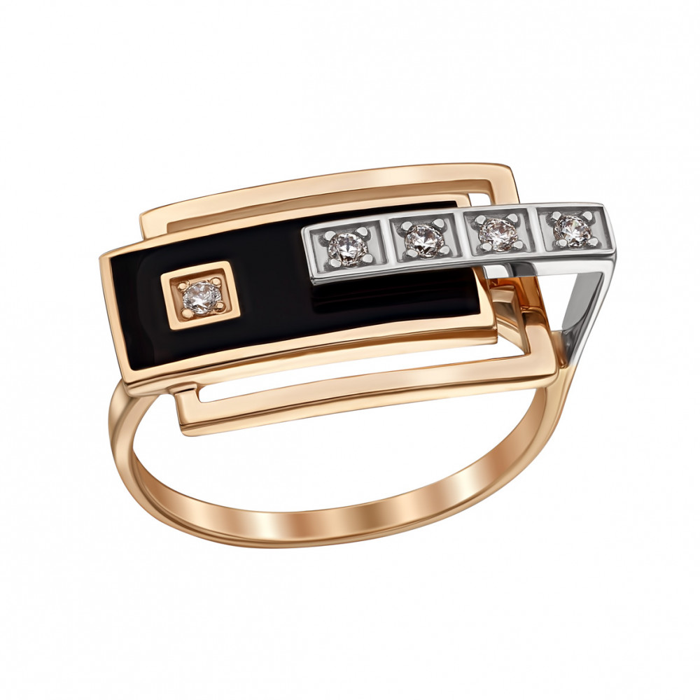 Золота каблучка з фіанітами і емаллю. Артикул 350070Е  розмір 19.5 - Фото 2