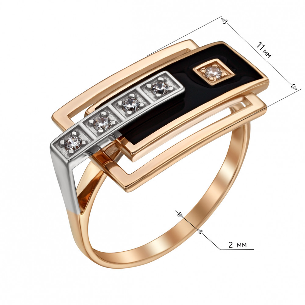 Золота каблучка з фіанітами і емаллю. Артикул 350070Е  розмір 19.5 - Фото 4