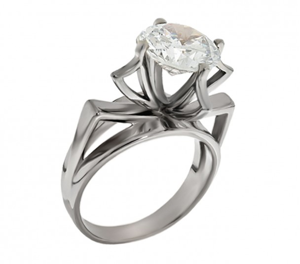 Серебряное кольцо с кварцем и фианитами. Артикул 378749С - Фото  1