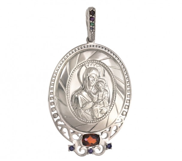 Серебряная ладанка "Иверская икона Божией Матери", с фианитами. Артикул 160182С  - Фото 1