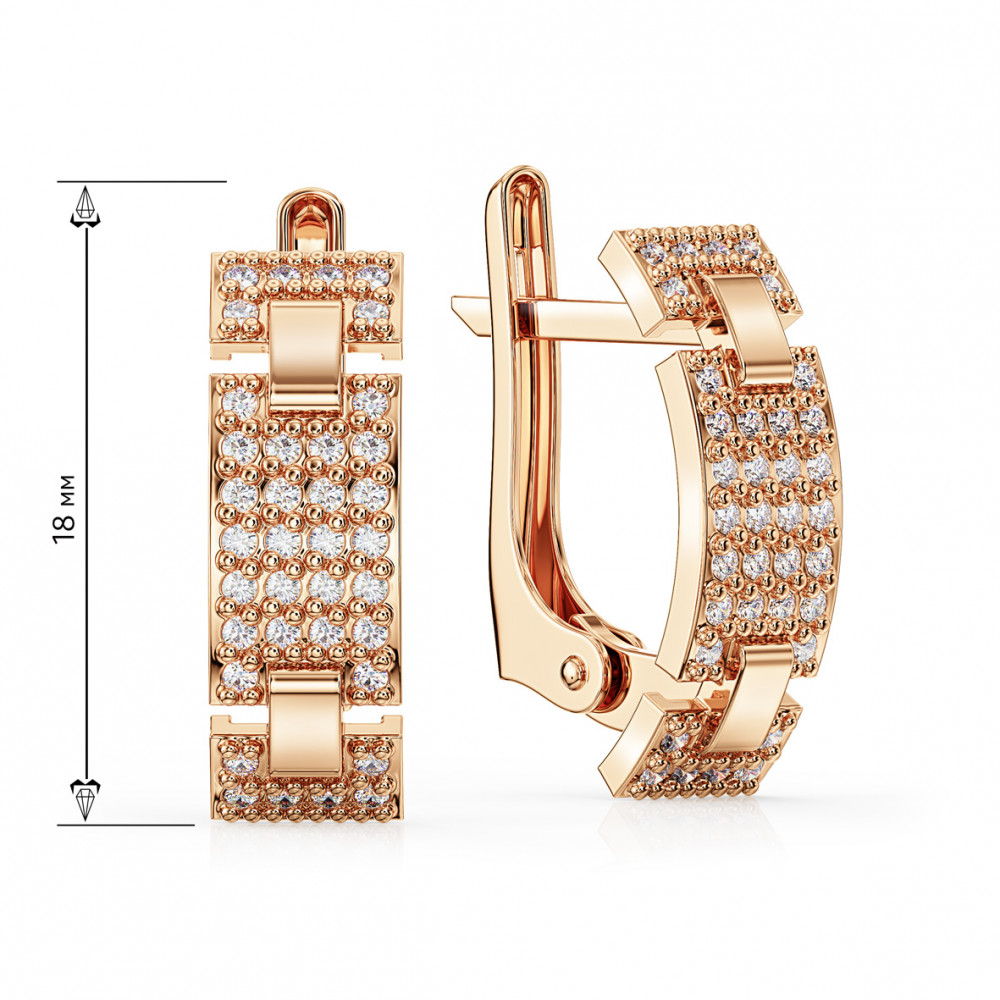 Gold earrings with cubic zirkonia. Article 420280  - Photo 2