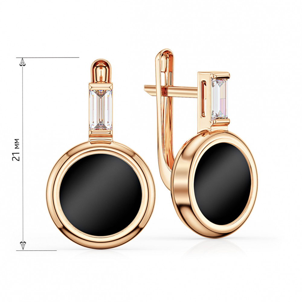 Золотые серьги с агатом / перламутром / бирюзой и фианитами. Артикул 449705  - Фото 2