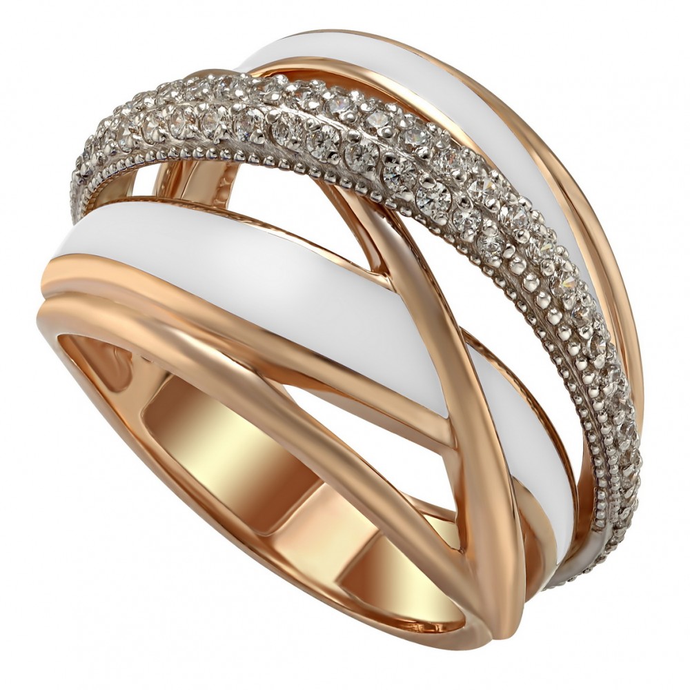 Золотое кольцо с фианитами и эмалью. Артикул 330129Е  размер 18 - Фото 2