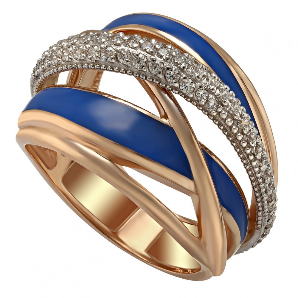 Золотое кольцо с фианитами и эмалью. Артикул 330129Е  размер 19 - Фото 4