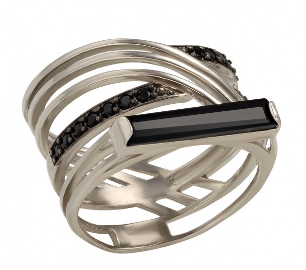 Серебряное кольцо с агатом и фианитами. Артикул 369553С  размер 16.5 - Фото 1