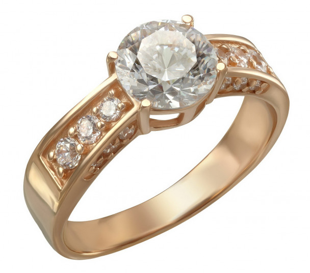 Золотое кольцо с жемчугом и фианитами. Артикул 380193 - Фото  1