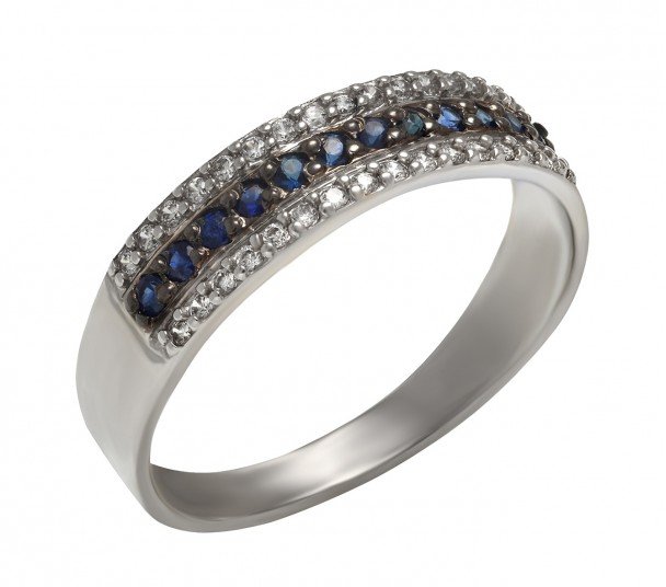 Серебряное кольцо с сапфирами и фианитами. Артикул  362533С  размер 16 - Фото 1