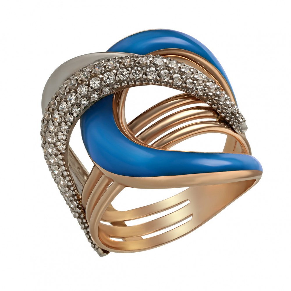 Золотое кольцо с фианитами и эмалью. Артикул 330072Е  размер 16.5 - Фото 4