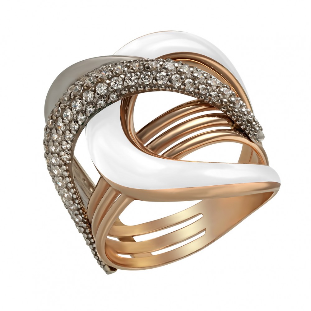 Золотое кольцо с фианитами и эмалью. Артикул 330072Е  размер 19.5 - Фото 2