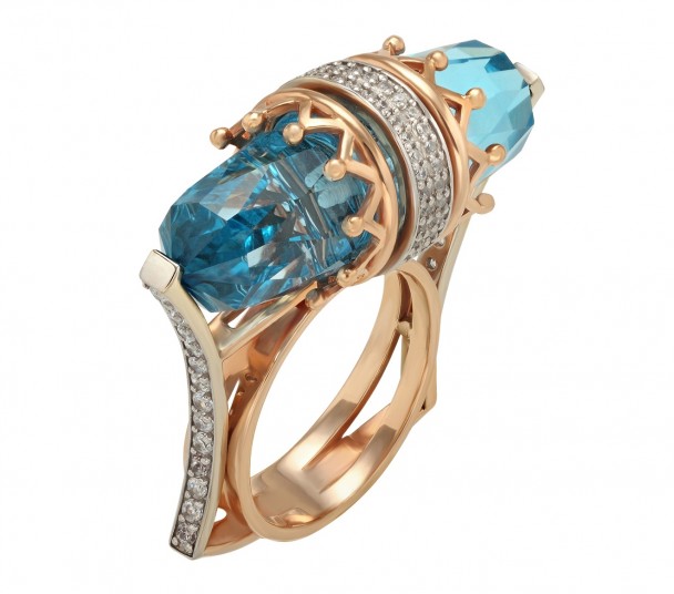 Золотые кольца с голубым топазом - Фото  3