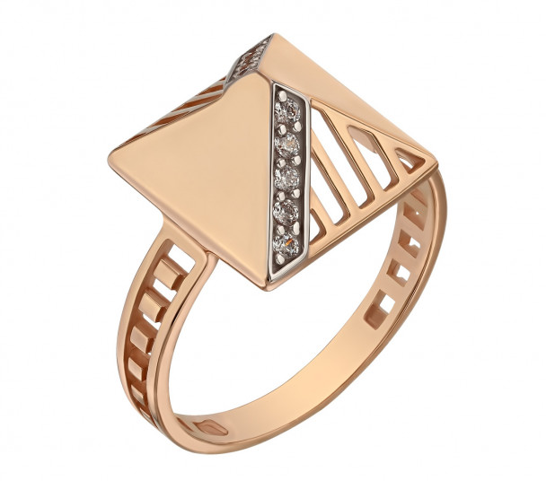 Золотое кольцо с фианитом и эмалью. Артикул  380214Е - Фото  1