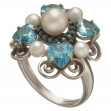 Серебряное кольцо с жемчугом, фианитами и нанокристаллами. Артикул 380192С  размер 21 - Фото 2