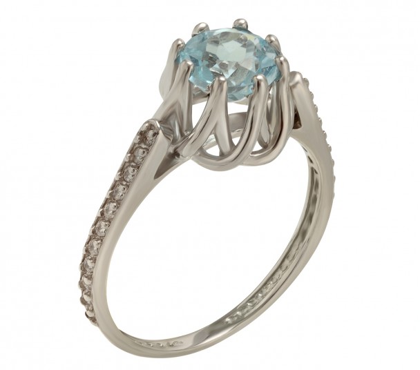 Серебряное кольцо с голубым топазом и фианитами. Артикул 371686С  размер 16 - Фото 1