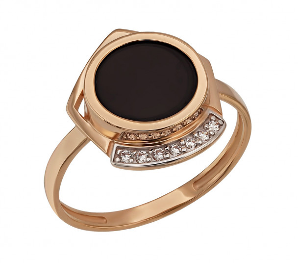 Золотое кольцо с агатом, фианитами и эмалью. Артикул 379684Е - Фото  1