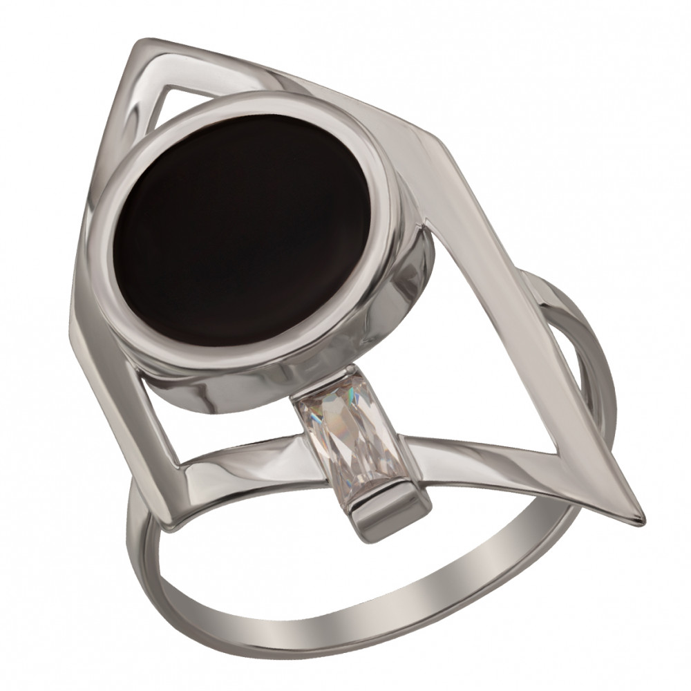 Серебряное кольцо с агатом / бирюзой и фианитом. Артикул 369622С  размер 17 - Фото 2