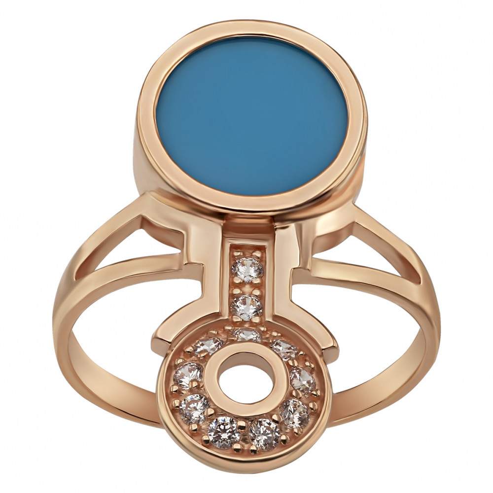 Золотое кольцо с агатом и фианитами. Артикул 369623  размер 18.5 - Фото 4