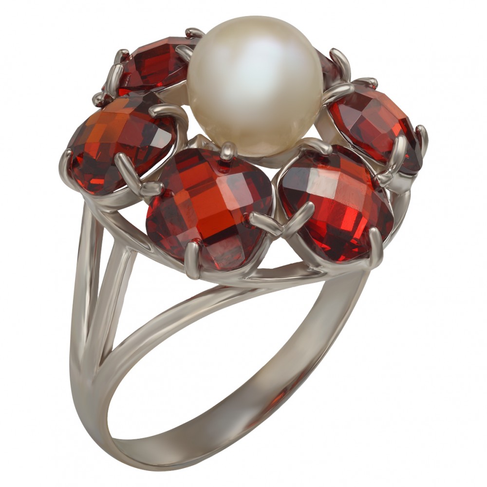 Серебряное кольцо с жемчугом и фианитами. Артикул 380078С  размер 18 - Фото 3