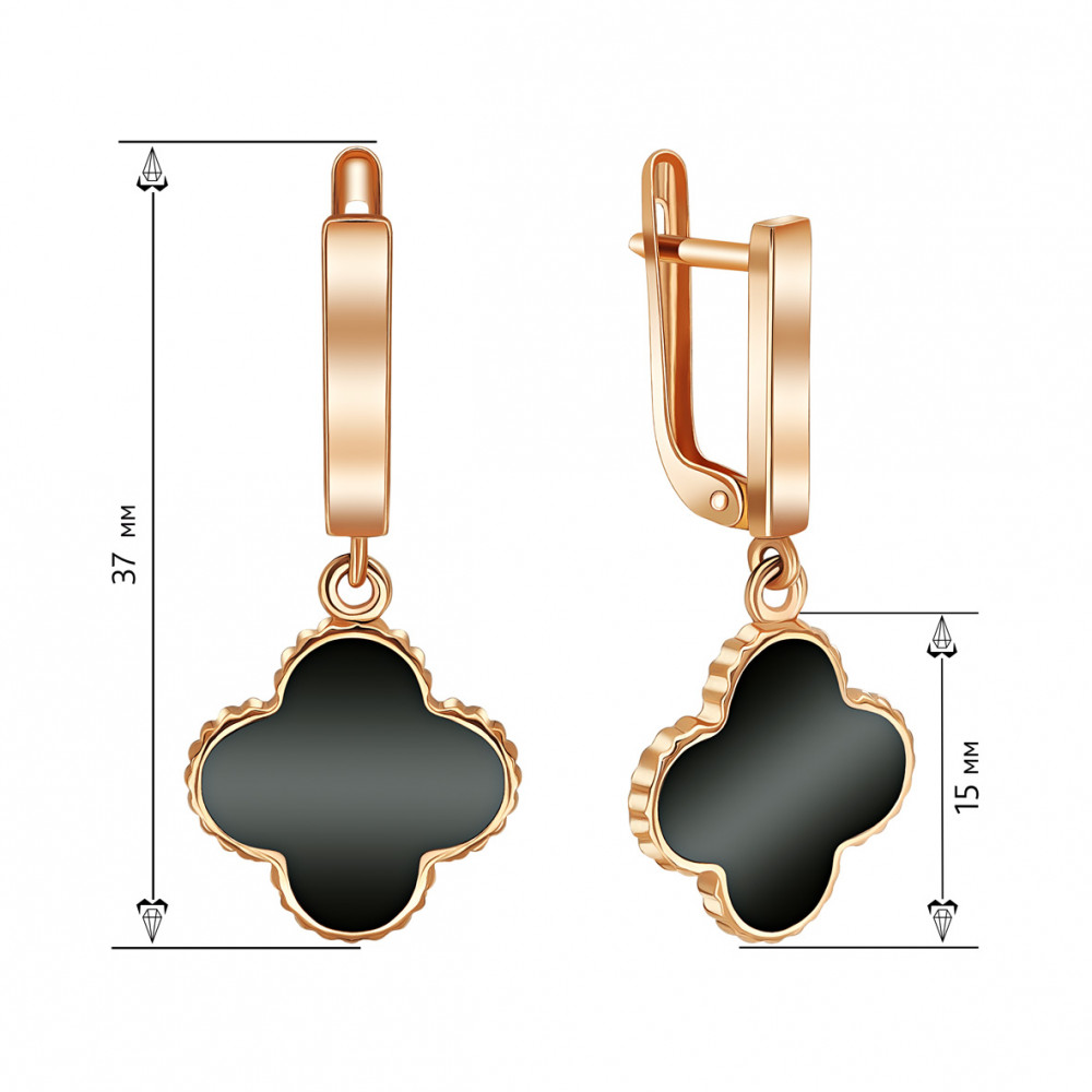 Gold pendant earrings with jewelry enamel. Article 400267Е  - Photo 3