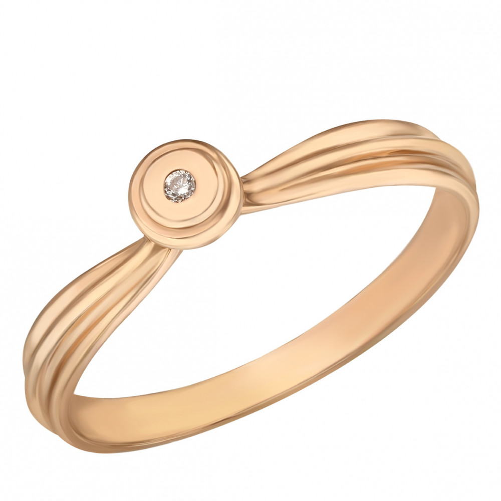 Кольцо в красном золоте с бриллиантом. Артикул 740337  размер 16 - Фото 2