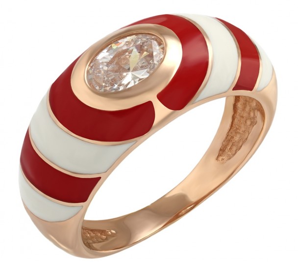 Золотое кольцо с фианитом и эмалью. Артикул  380214Е  размер 18 - Фото 1