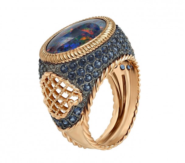 Золотое кольцо с опалом и нанокристаллами. Артикул 3723692  размер 18 - Фото 1