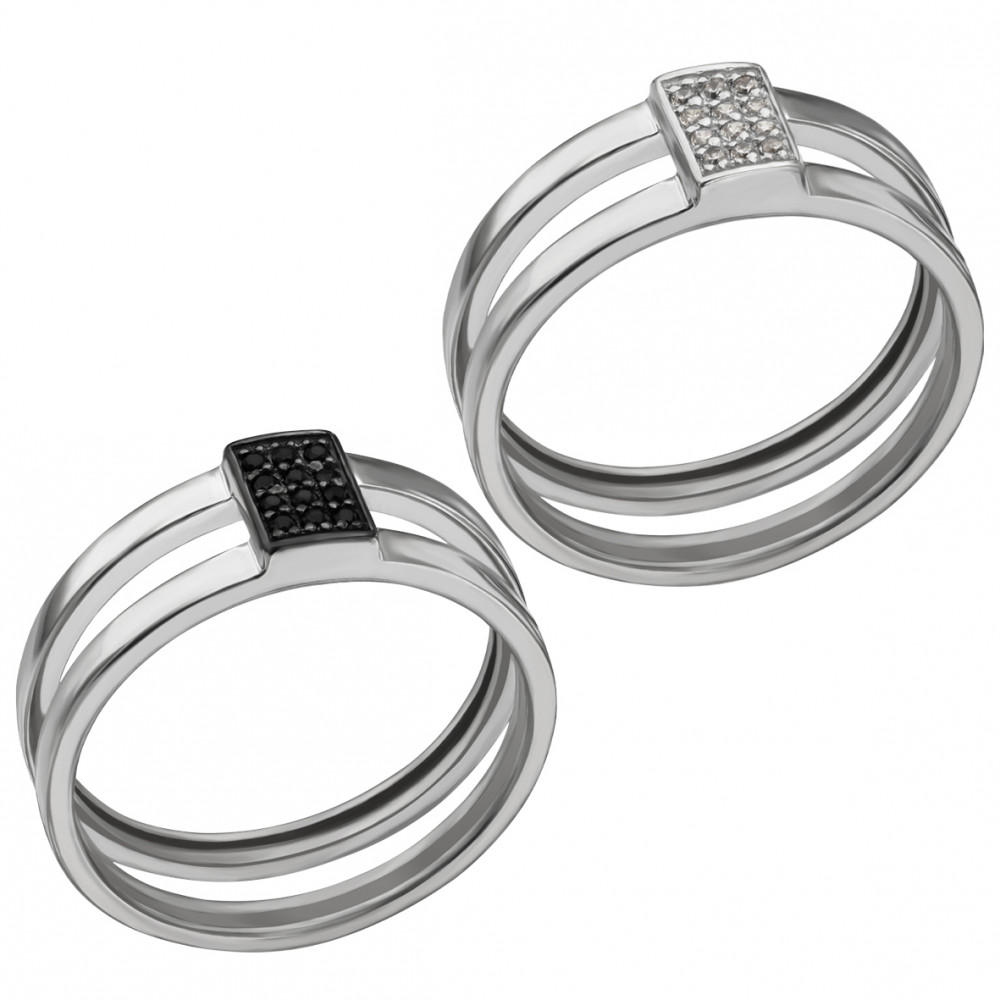 Двойное серебряное кольцо с фианитами. Артикул 380526С  размер 17 - Фото 2