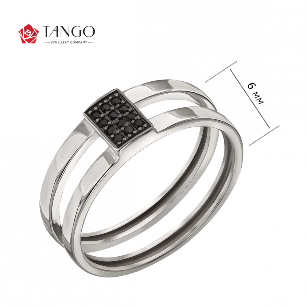 Двойное серебряное кольцо с фианитами. Артикул 380526С  размер 19 - Фото 4